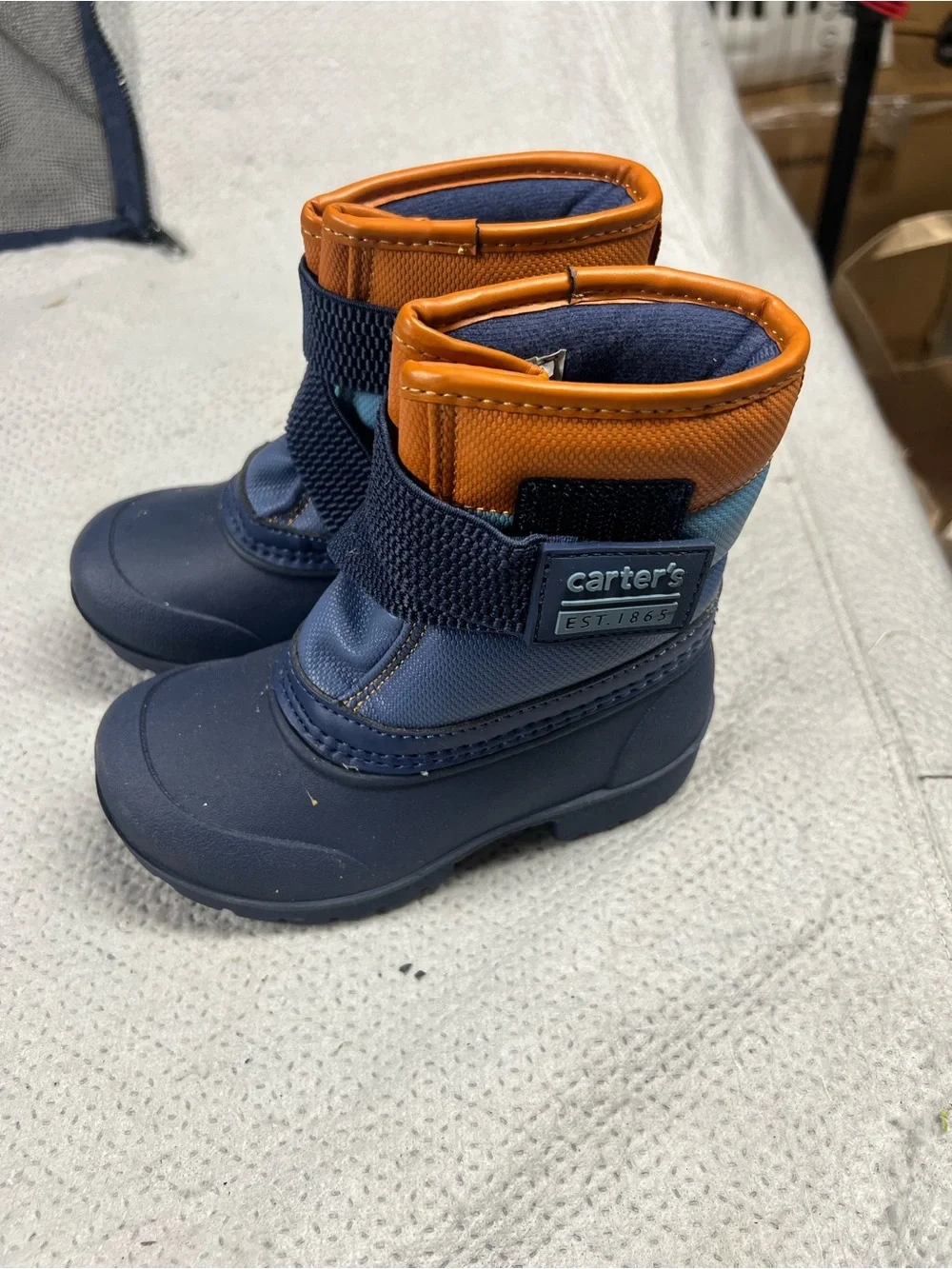 Carter's Navy and Orange Kids Snow Boots with Hook-and-Loop Strap
